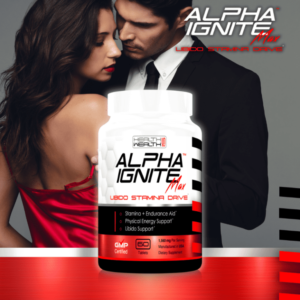 Stylish couple embracing, showcasing Alpha Ignite™ Max for libido and stamina support.