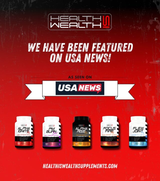 Health Is Wealth Supplements featured on USA News with product lineup.